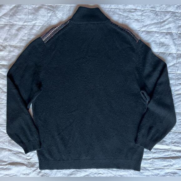 Andean Black Multicolor Fair Isle Stripe Quarter Zip Baby Alpaca Blend - Large - Picture 4 of 9